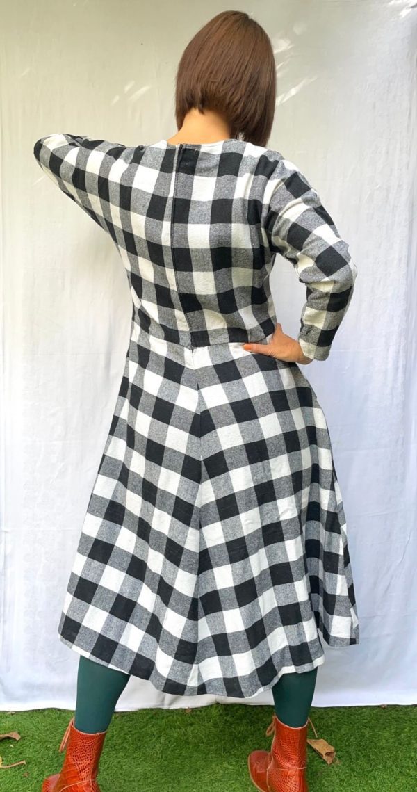 Black and White Check Fit and Flare Dress UK Size 12 2