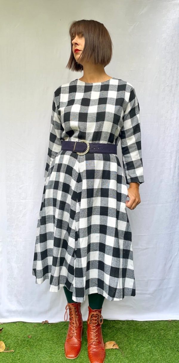 Black and White Check Fit and Flare Dress UK Size 12 1