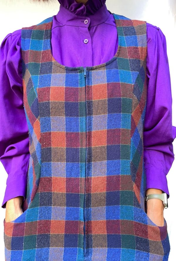 Blue and Red Check Zip Front Pinafore Dress UK Size 12 3