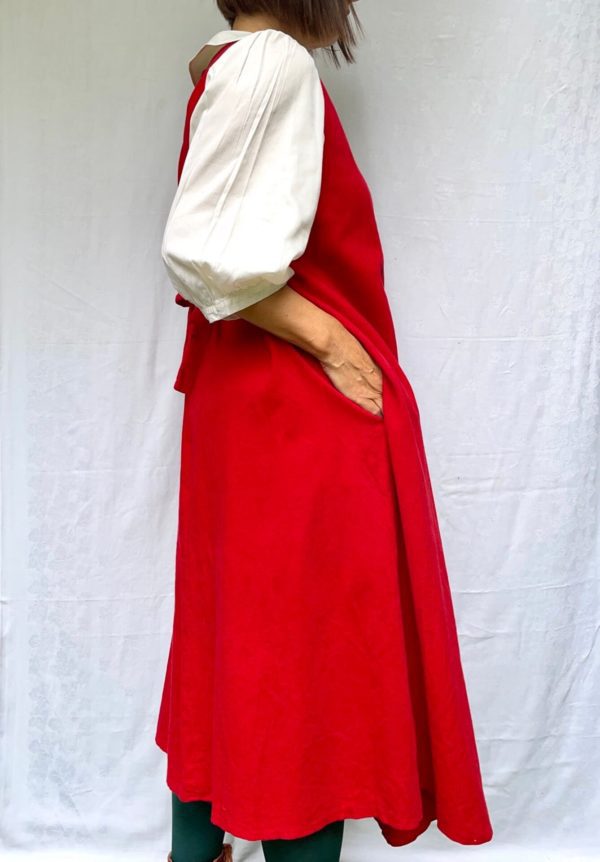 1980s Red Corduroy Pinafore Dress UK Size 12-18 2