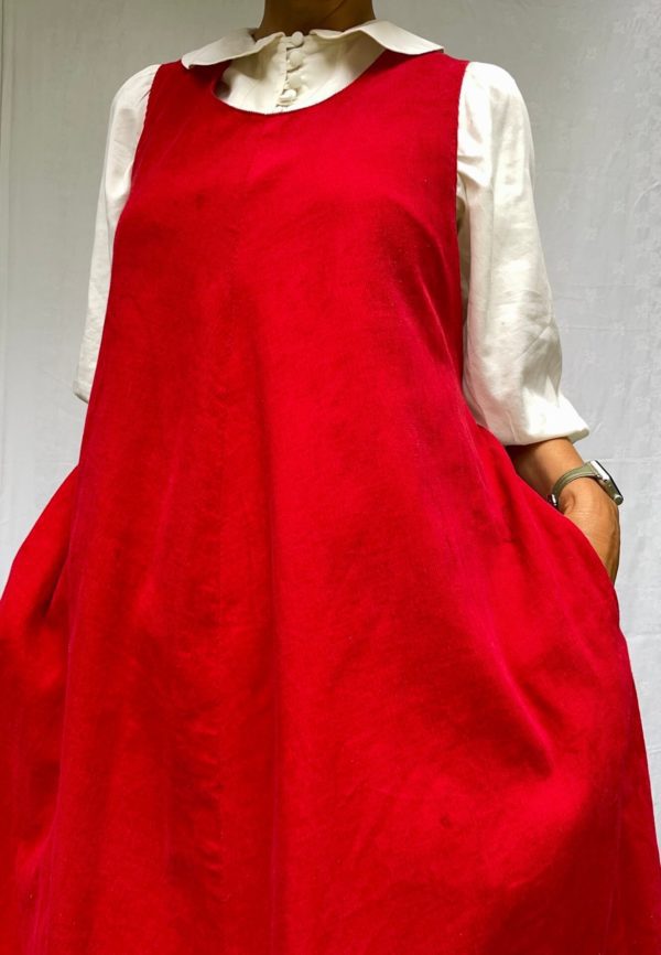 1980s Red Corduroy Pinafore Dress UK Size 12-18 3