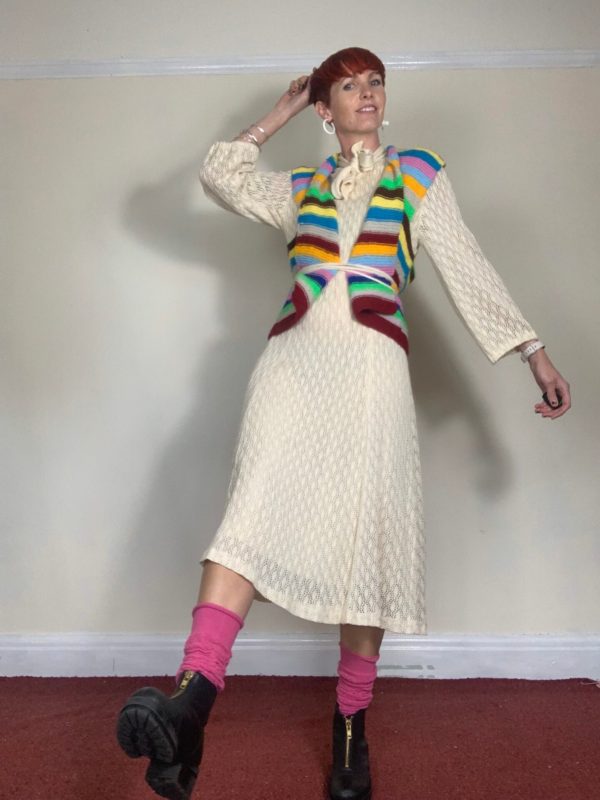 1970s Cream Crochet Boho Midi Dress UK Size 10-12 4