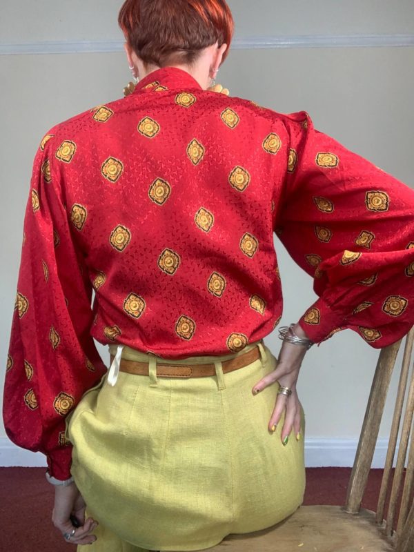 1980s Red Tasselled Neck Tie Shirt UK Size 10 3