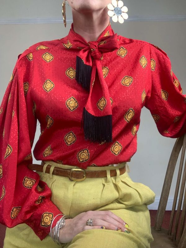 1980s Red Tasselled Neck Tie Shirt UK Size 10 6