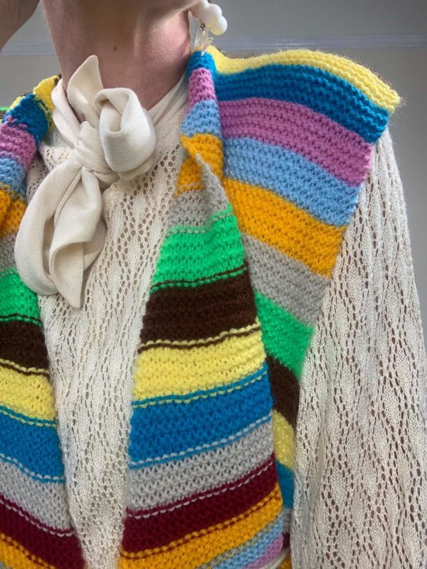 Hand Knitted Rainbow Sleeveless Cardigan UK Size 8-14 2