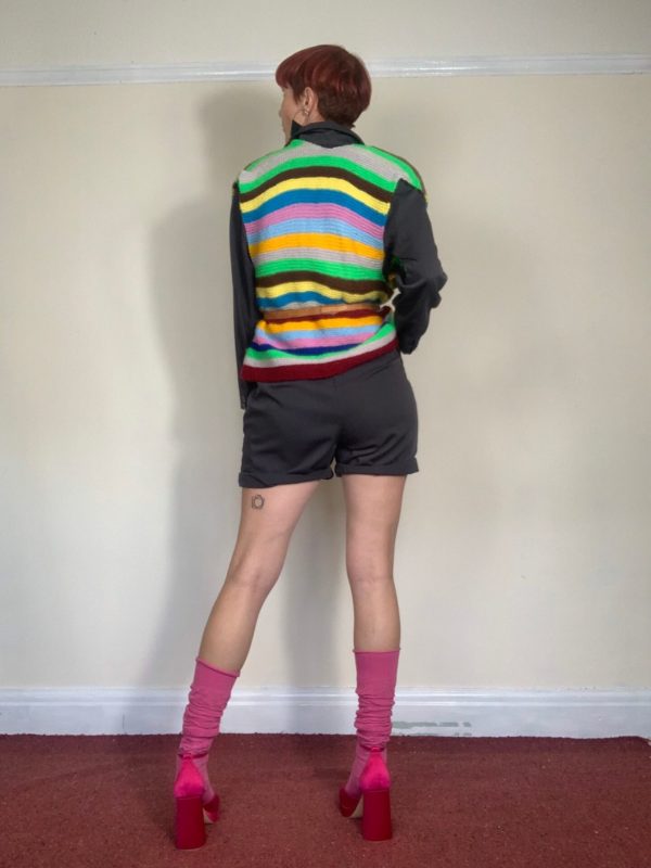 Hand Knitted Rainbow Sleeveless Cardigan UK Size 8-14 3
