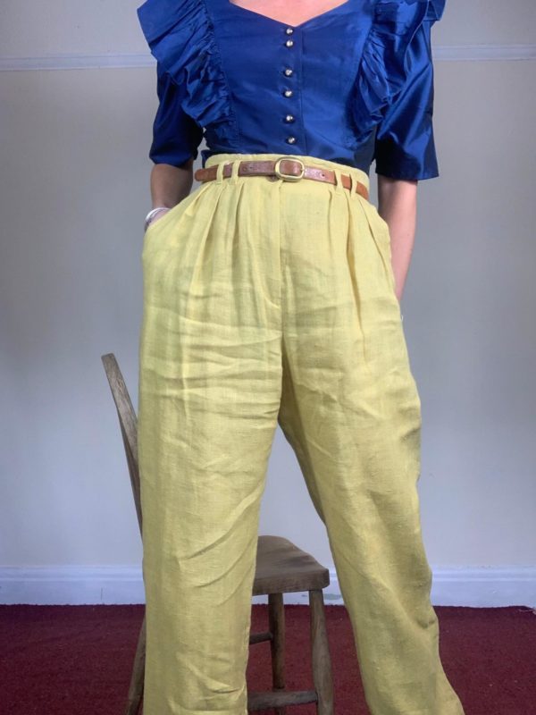 Mustard Yellow Linen High Waisted Trousers UK Size 10 2