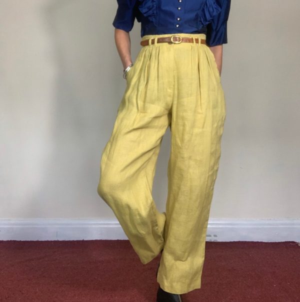Mustard Yellow Linen High Waisted Trousers UK Size 10 3