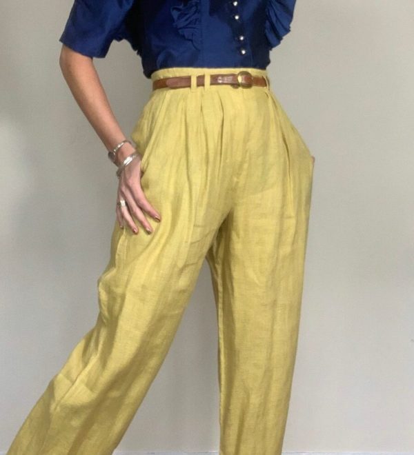 Mustard Yellow Linen High Waisted Trousers UK Size 10 4