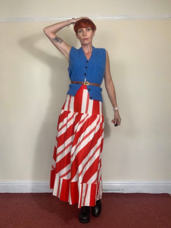 Red and White Striped Maxi Skirt UK Size 10 2