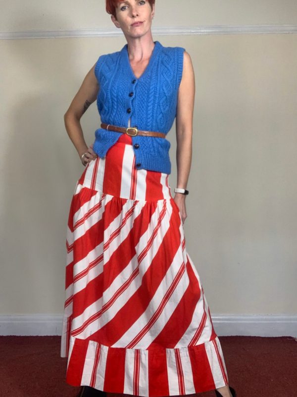 Red and White Striped Maxi Skirt UK Size 10 1