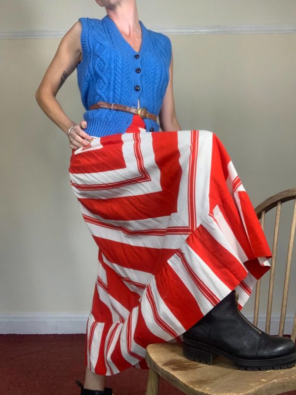 Red and White Striped Maxi Skirt UK Size 10 4