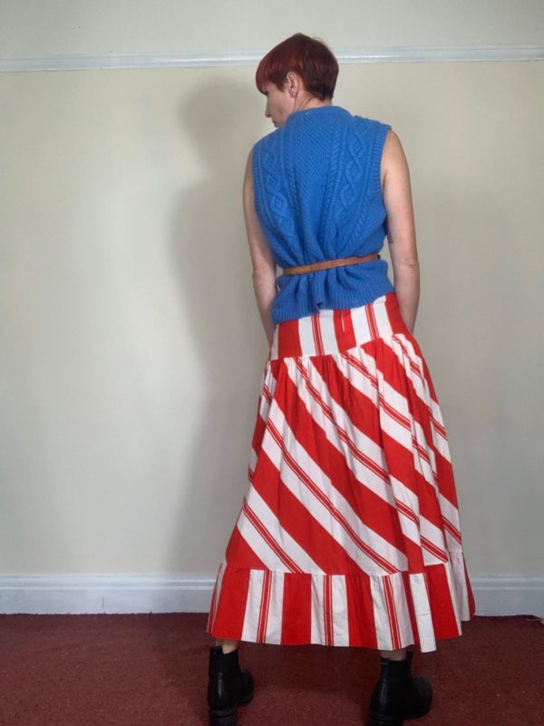 Red and White Striped Maxi Skirt UK Size 10 5