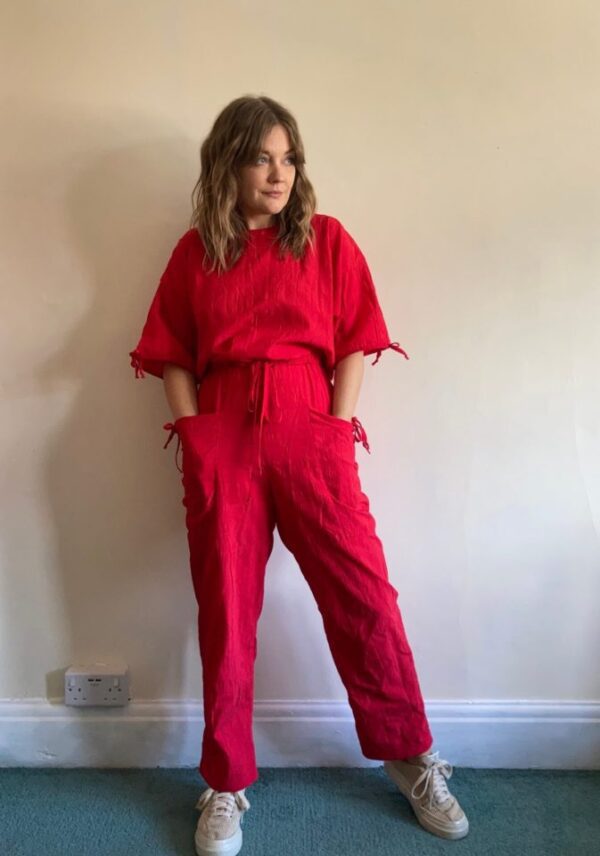 1980s Bow Detail Open Back Jumpsuit UK 10-12 - Image 3