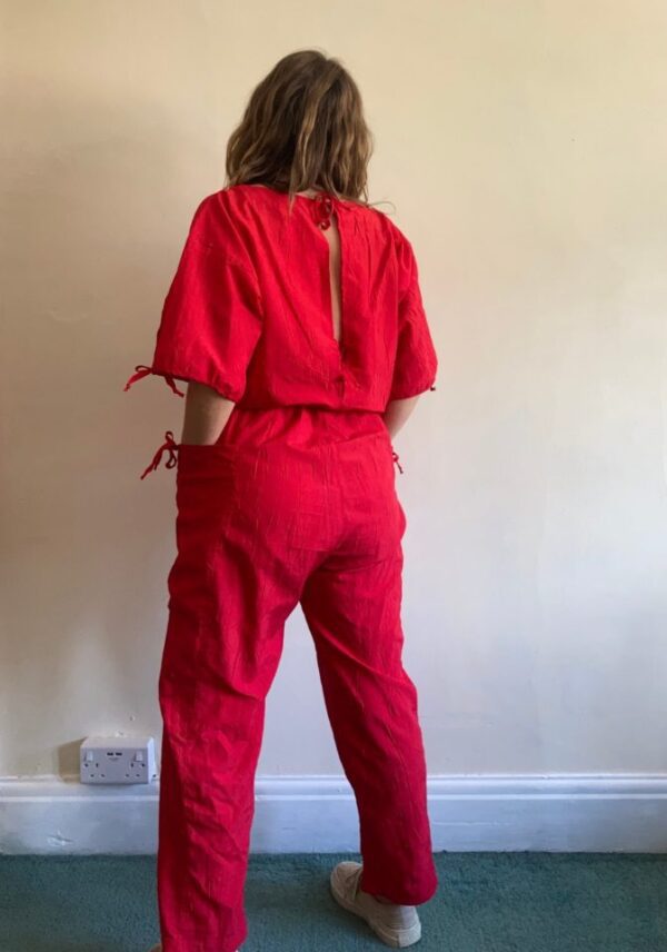 1980s Bow Detail Open Back Jumpsuit UK 10-12 - Image 4