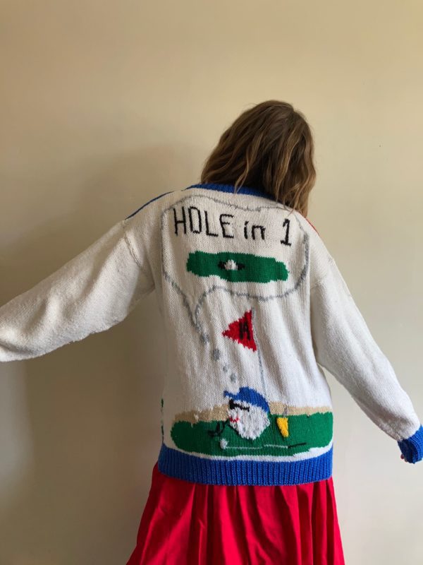 1980s Hand Knitted Novelty 'Hole In 1' Golf Cardigan UK Size 10-14 6
