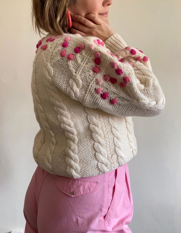 1980s Hand Knitted Pink Bobble Jumper UK 8-10 3