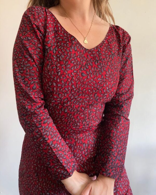 1980s Handmade Red Leaf Print Jumpsuit UK 10 - Image 2