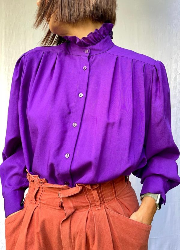 1980s Purple Pie Crust Collar Shirt UK Size 12-16 3