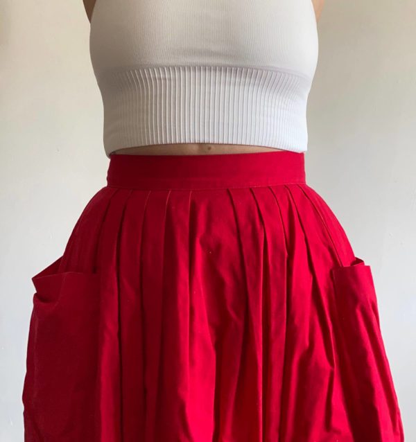 1980s St Michael Red Midi Skirt with Patch Pockets UK Size 8-10 4