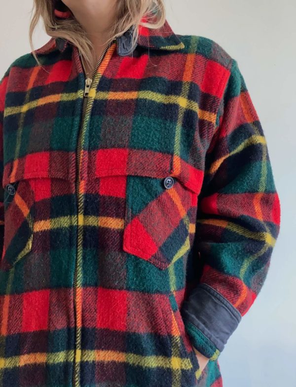 1980s Zip Front Checked Tartan Wool Lumberjack Jacket UK Size 10-12 3