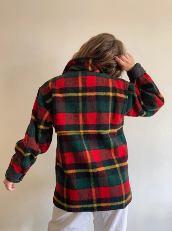 1980s Zip Front Checked Tartan Wool Lumberjack Jacket UK Size 10-12 - Image 4