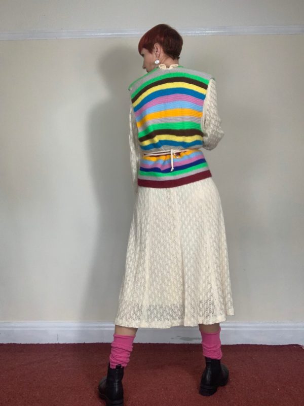 1970s Cream Crochet Boho Midi Dress UK Size 10-12 3