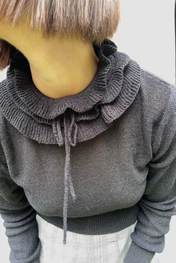Black Statement Ruffle Collar Knitted Top UK Size 10-12 - Image 2