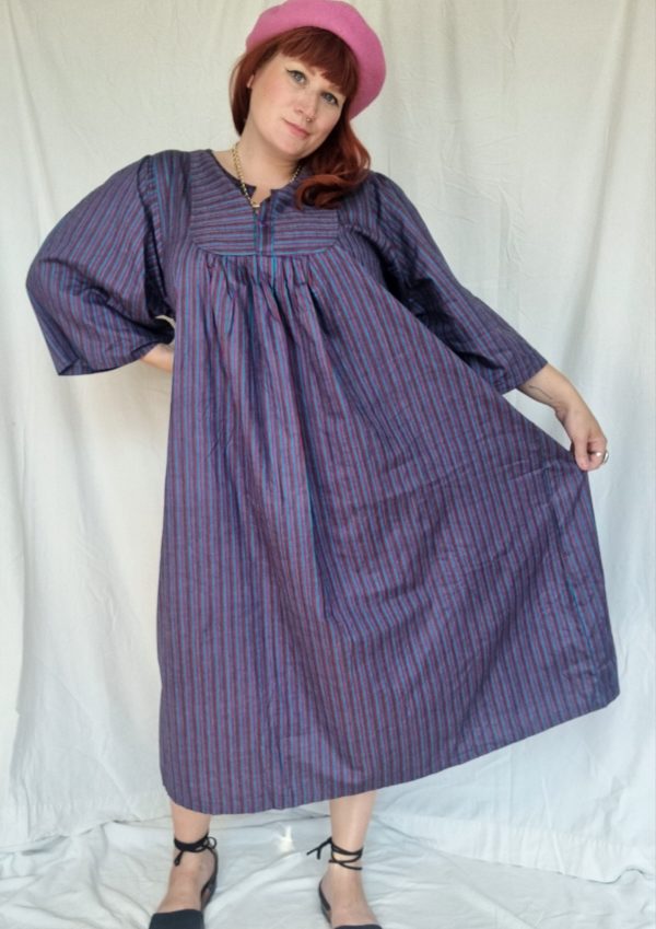 100% Cotton Striped Kaftan Midi Dress UK Size 14-18 1