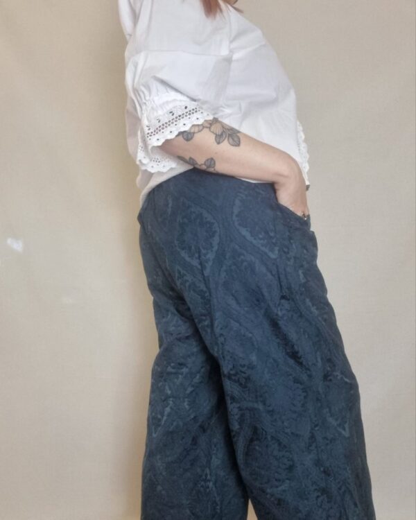 Black Jaquard Silk and Cotton Wide Leg Trousers UK Size 18 - Image 3