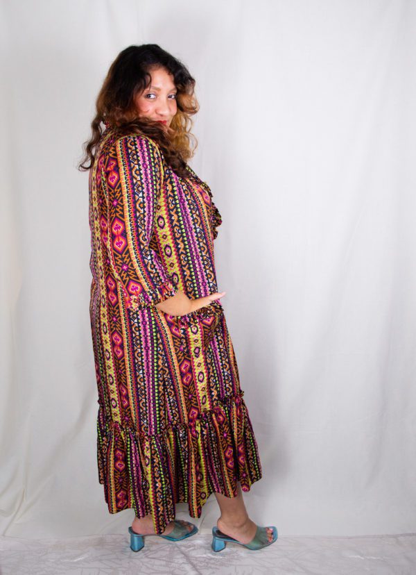 1970s Patterned Zip Front Pleated Dress/ Housecoat UK Size 12-16 4