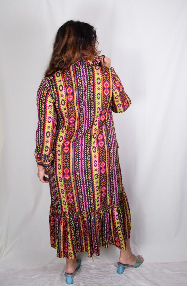 1970s Patterned Zip Front Pleated Dress/ Housecoat UK Size 12-16 2
