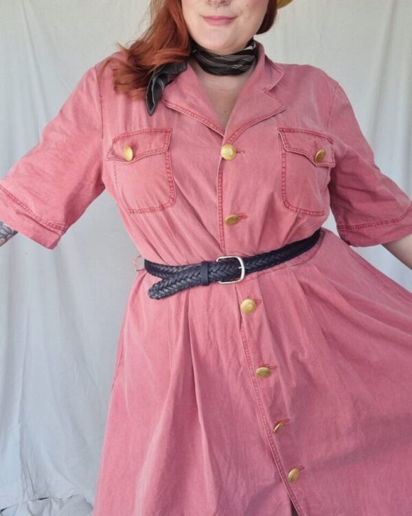 1980s Dusky Pink Shirt Dress UK Size 22-24