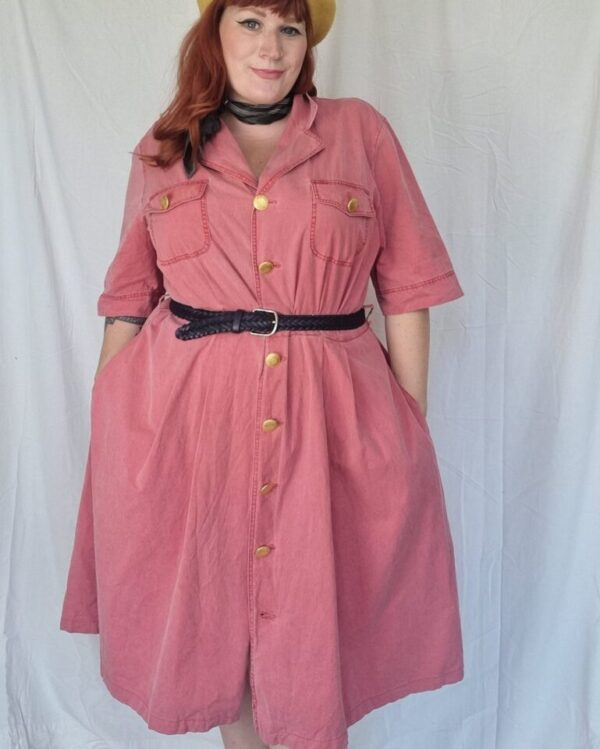 1980s Dusky Pink Shirt Dress UK Size 22-24 - Image 2