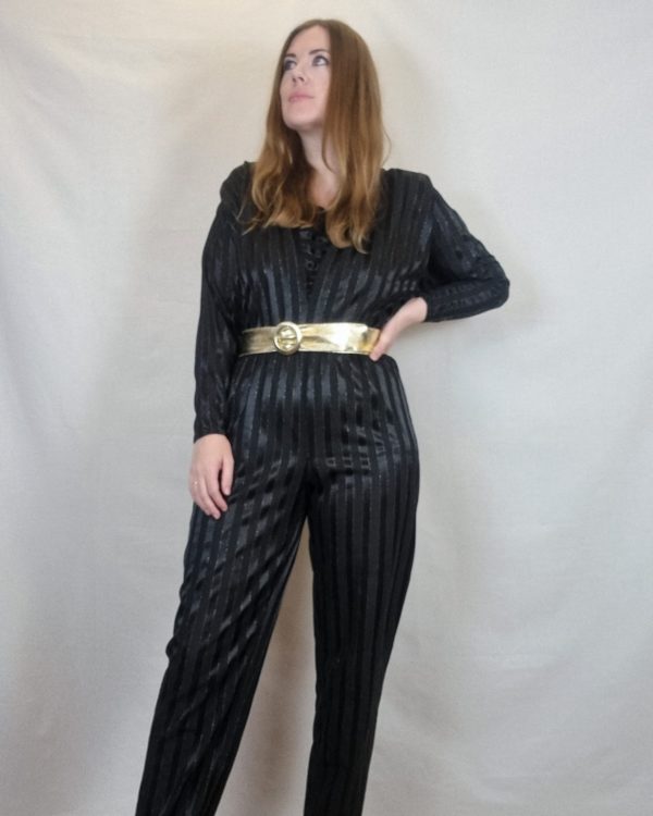 Black and Silver Striped 80s Jumpsuit UK Size 12-14 3