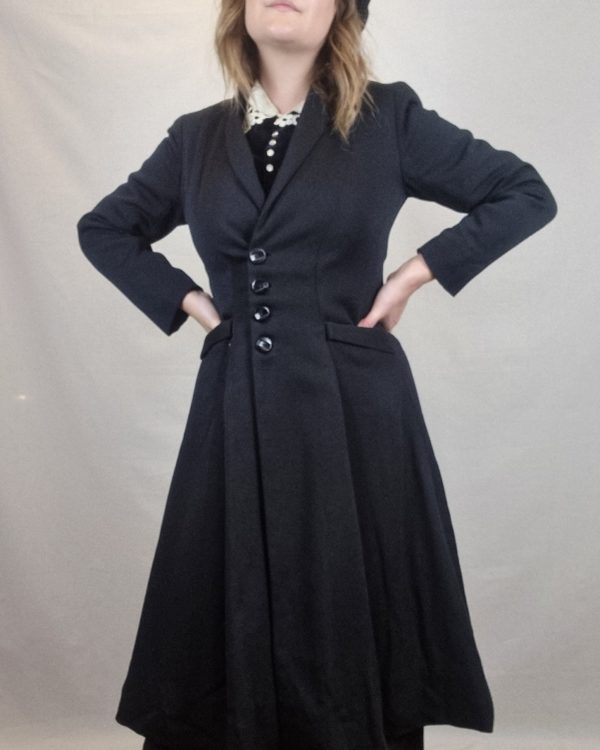 Black Longline Tailored Coat UK Size 8-10 2