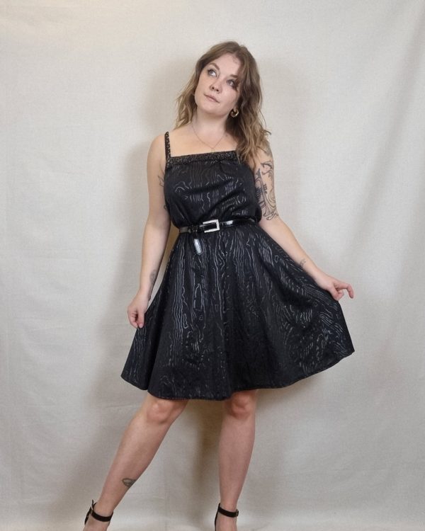 Black Mini Dress with Silver Lurex Fringe UK Size 10 1