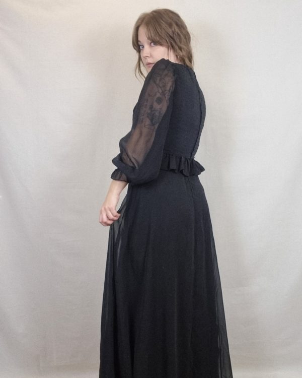 Black Ruffle Waist Maxi Dress UK 10 5