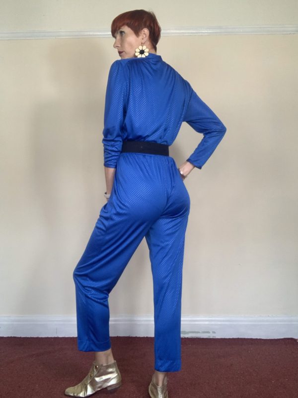 Blue Polka Dot Crossover Front Jumpsuit UK Size 10 4