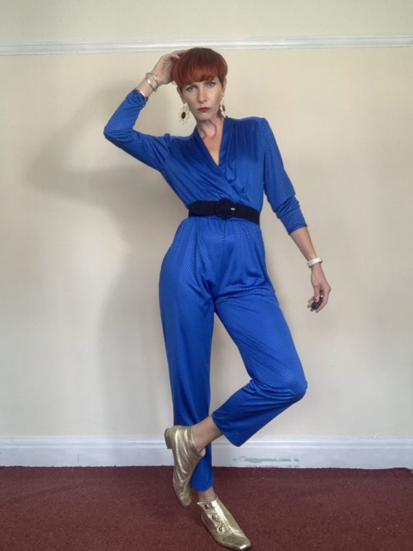 Blue Polka Dot Crossover Front Jumpsuit UK Size 10 1