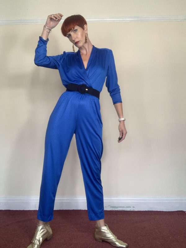 Blue Polka Dot Crossover Front Jumpsuit UK Size 10 3