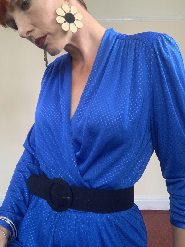 Blue Polka Dot Crossover Front Jumpsuit UK Size 10 2