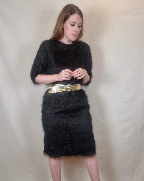 Fluffy Textured Black and Gold Tunic Dress UK Size 10-12 1