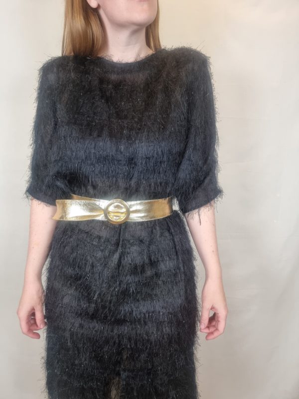 Fluffy Textured Black and Gold Tunic Dress UK Size 10-12 3