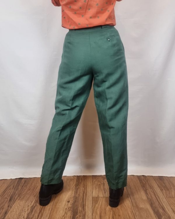 Forest Green Linen Trousers UK 10-12 3