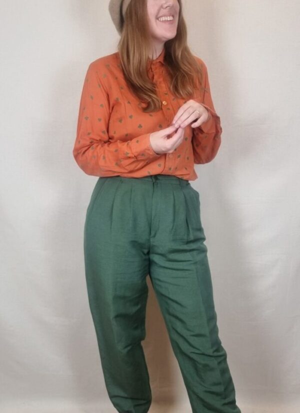 Forest Green Linen Trousers UK 10-12 - Image 2
