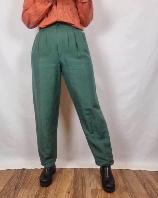 Forest Green Linen Trousers UK 10-12 1