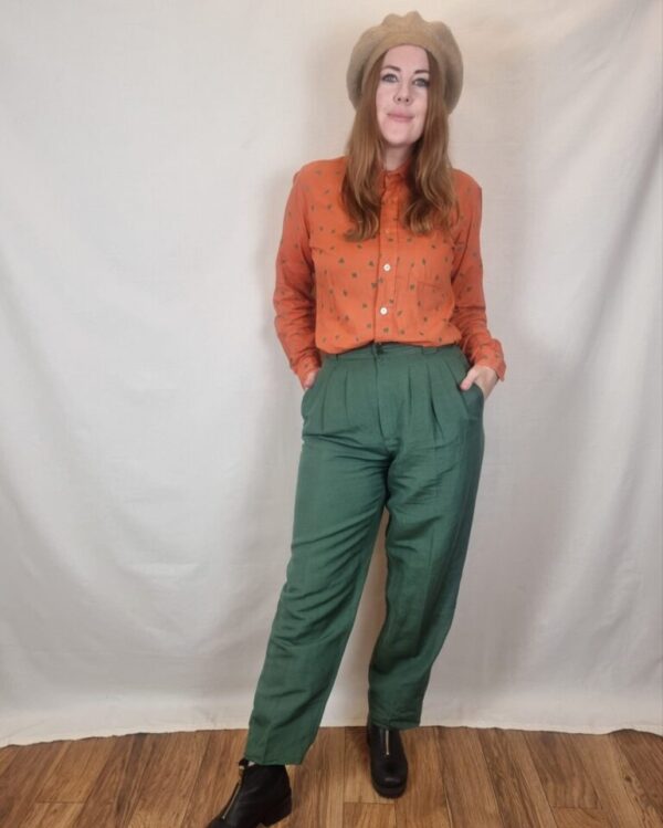 Forest Green Linen Trousers UK 10-12 - Image 5