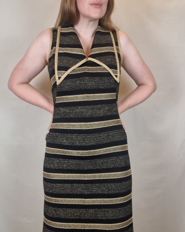 Gold and Black Striped Lurex Maxi Dress UK Size 10 2