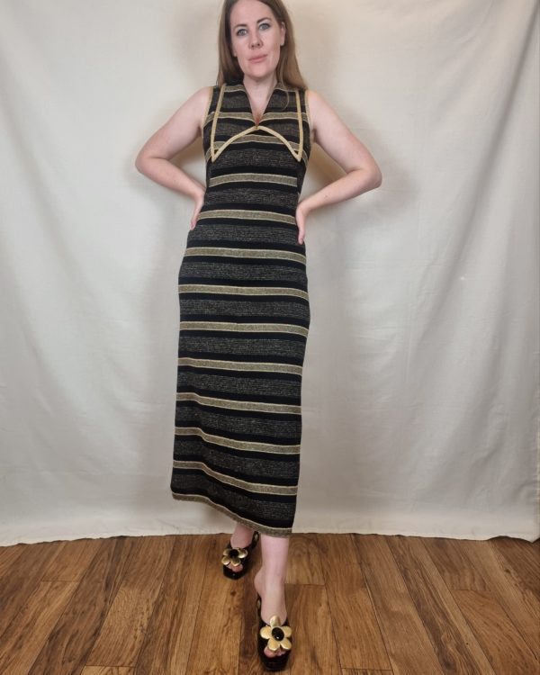 Gold and Black Striped Lurex Maxi Dress UK Size 10 3